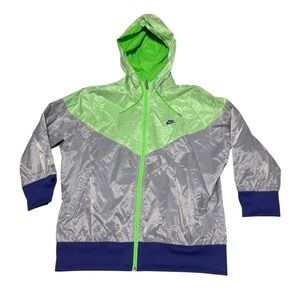 Nike Lime Green and Silver Hooded Jacket windbreaker Y2K XL